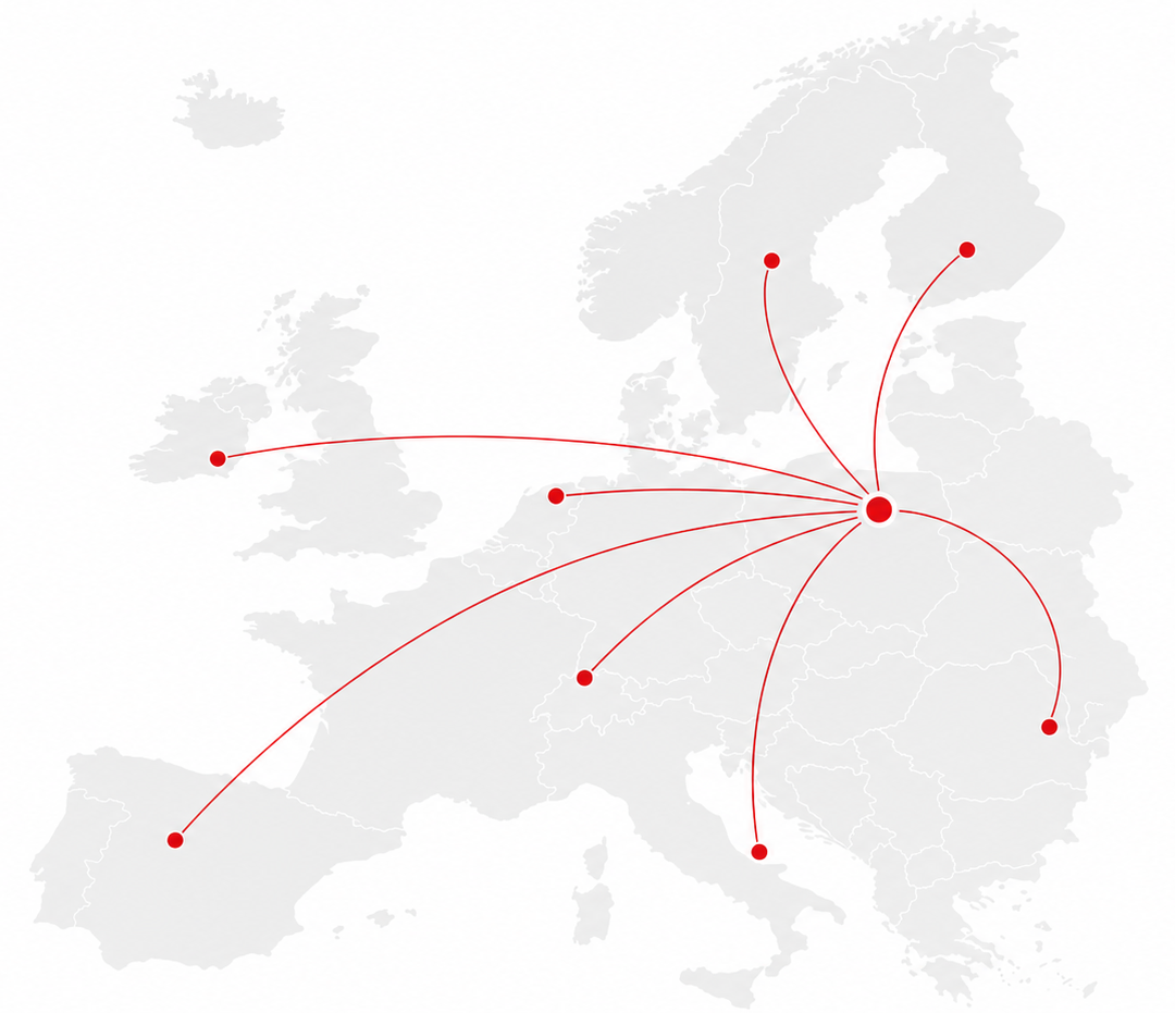 Mapa Europy - produkcja europejska, dystrybucja na rynkach UE